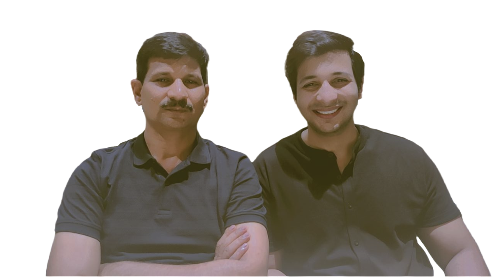 Harshit Shukla and Satish Shukla sitting on table